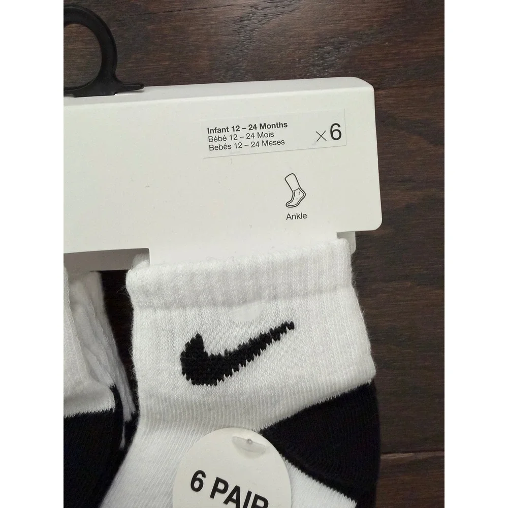 Nike Infant 6-Pack Lightweight Ankle Socks White Black NN0299-001 12-24 Months